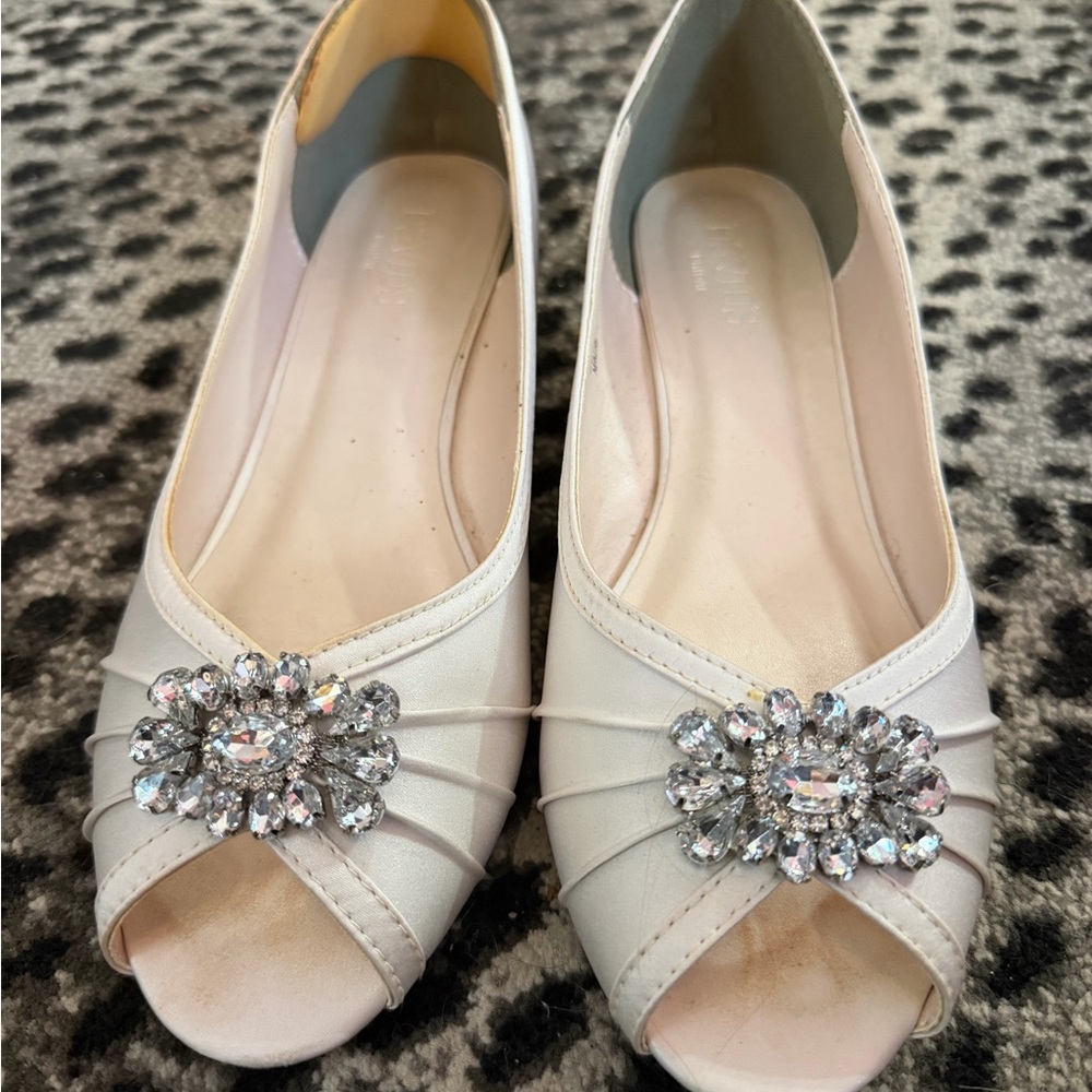 David's Bridal White Flats with Crystal Detail